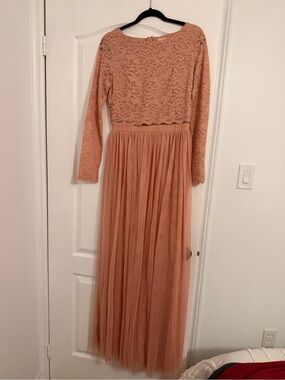 Eve Long Sleeve Lace Bodice Maxi Dress in Dusty Peach